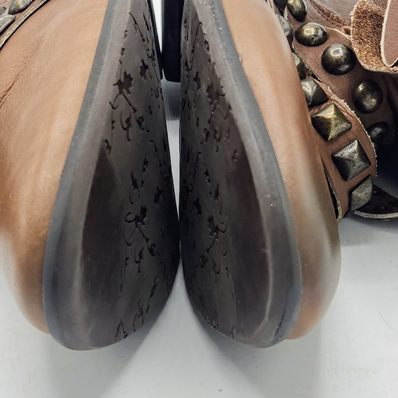 Matisse Brown Cognac Fold Foldable Slip-On Studs Strap Mid-Calf Boot Size 7.5 M - Picture 8 of 16